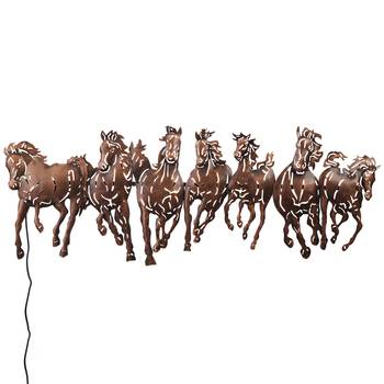 eCraftIndia Running 7 Horses Design Handcrafted Iron Wall Hanging with background LED's 3