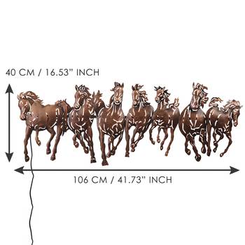 eCraftIndia Running 7 Horses Design Handcrafted Iron Wall Hanging with background LED's 5