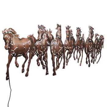 eCraftIndia Running 7 Horses Design Handcrafted Iron Wall Hanging with background LED's 6