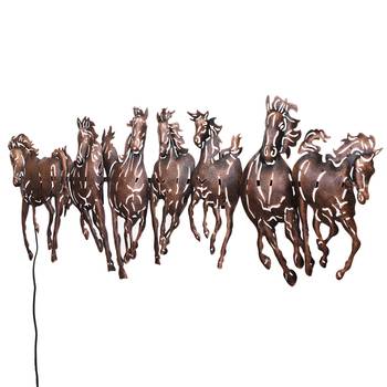 eCraftIndia Running 7 Horses Design Handcrafted Iron Wall Hanging with background LED's 7