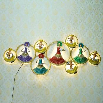 eCraftIndia Group of Dancing Tribal Women Handcrafted Iron Wall Hanging with background LED's 1