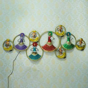 eCraftIndia Group of Dancing Tribal Women Handcrafted Iron Wall Hanging with background LED's 2