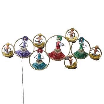 eCraftIndia Group of Dancing Tribal Women Handcrafted Iron Wall Hanging with background LED's 3