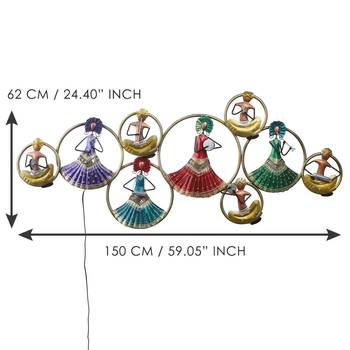 eCraftIndia Group of Dancing Tribal Women Handcrafted Iron Wall Hanging with background LED's 5