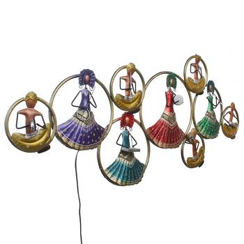 eCraftIndia Group of Dancing Tribal Women Handcrafted Iron Wall Hanging with background LED's 6