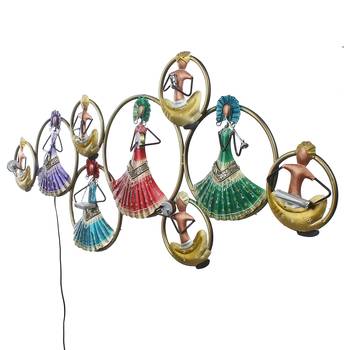 eCraftIndia Group of Dancing Tribal Women Handcrafted Iron Wall Hanging with background LED's 7