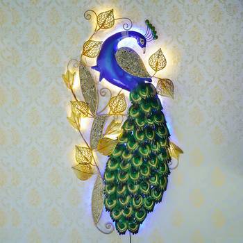eCraftIndia DECORative Colorful Peocock Handcrafted Iron Wall Hanging with background LED's 1