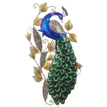 eCraftIndia DECORative Colorful Peocock Handcrafted Iron Wall Hanging with background LED's 2