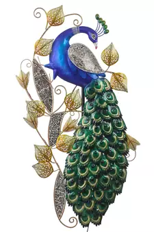 eCraftIndia DECORative Colorful Peocock Handcrafted Iron Wall Hanging with background LED's