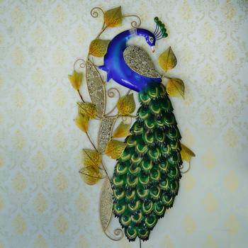 eCraftIndia DECORative Colorful Peocock Handcrafted Iron Wall Hanging with background LED's 3