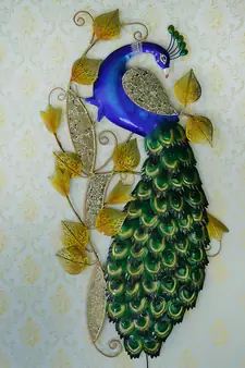 eCraftIndia DECORative Colorful Peocock Handcrafted Iron Wall Hanging with background LED's