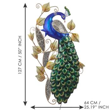 eCraftIndia DECORative Colorful Peocock Handcrafted Iron Wall Hanging with background LED's 5