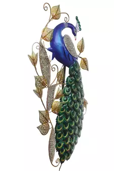 eCraftIndia DECORative Colorful Peocock Handcrafted Iron Wall Hanging with background LED's