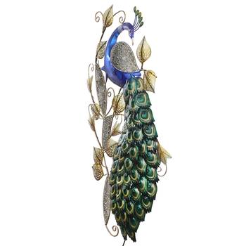 eCraftIndia DECORative Colorful Peocock Handcrafted Iron Wall Hanging with background LED's 7