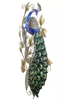 eCraftIndia DECORative Colorful Peocock Handcrafted Iron Wall Hanging with background LED's