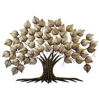 eCraftIndia Golden Leaves Tree Handcrafted Iron Wall Hanging with background LED's 3