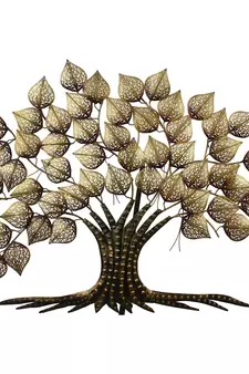 eCraftIndia Golden Leaves Tree Handcrafted Iron Wall Hanging with background LED's