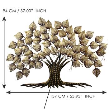 eCraftIndia Golden Leaves Tree Handcrafted Iron Wall Hanging with background LED's 5