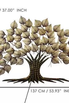 eCraftIndia Golden Leaves Tree Handcrafted Iron Wall Hanging with background LED's