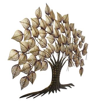 eCraftIndia Golden Leaves Tree Handcrafted Iron Wall Hanging with background LED's 6