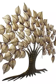 eCraftIndia Golden Leaves Tree Handcrafted Iron Wall Hanging with background LED's