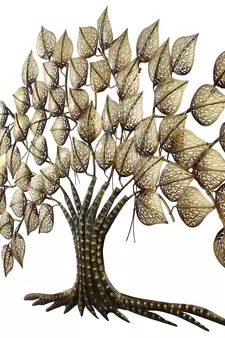 eCraftIndia Golden Leaves Tree Handcrafted Iron Wall Hanging with background LED's