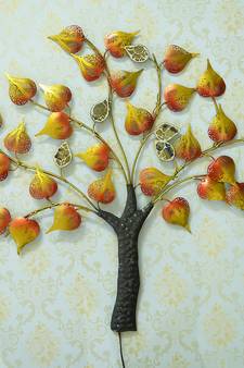 eCraftIndia Colorful Leaves Tree Handcrafted Iron Wall Hanging with background LED's