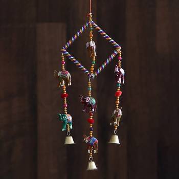 eCraftIndia Handcrafted DECORative Elephant Wall Door Window Hanging Bells 1