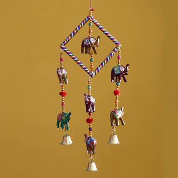 eCraftIndia Handcrafted DECORative Elephant Wall Door Window Hanging Bells 2