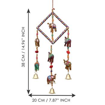 eCraftIndia Handcrafted DECORative Elephant Wall Door Window Hanging Bells 5