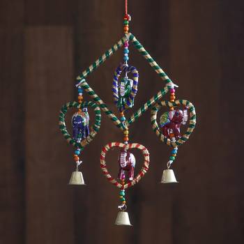 eCraftIndia Handcrafted DECORative Elephant Wall Door Window Hanging Bells 1