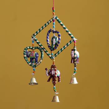 eCraftIndia Handcrafted DECORative Elephant Wall Door Window Hanging Bells 2