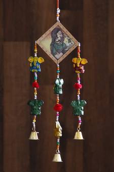 eCraftIndia Handcrafted DECORative Lord Ganesha Wall Door Window Hanging Bell