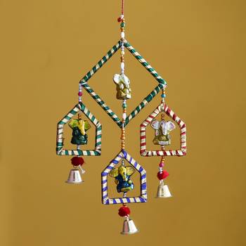 eCraftIndia Handcrafted DECORative Lord Ganesha Wall Door Window Hanging Bell 2