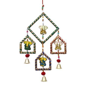 eCraftIndia Handcrafted DECORative Lord Ganesha Wall Door Window Hanging Bell 4