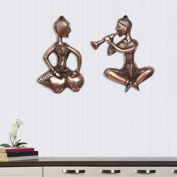 eCraftIndia Set of 2 Musicians Brown Color Metal Wall Hanging 1