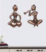 eCraftIndia Set of 2 Musicians Brown Color Metal Wall Hanging
