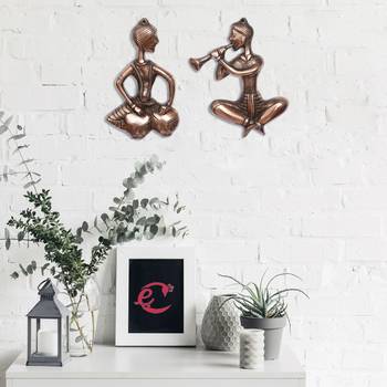 eCraftIndia Set of 2 Musicians Brown Color Metal Wall Hanging 2