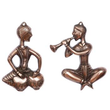 eCraftIndia Set of 2 Musicians Brown Color Metal Wall Hanging 4