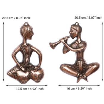 eCraftIndia Set of 2 Musicians Brown Color Metal Wall Hanging 5