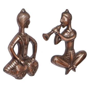 eCraftIndia Set of 2 Musicians Brown Color Metal Wall Hanging 6