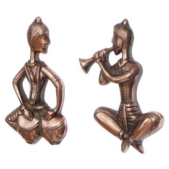 eCraftIndia Set of 2 Musicians Brown Color Metal Wall Hanging 7