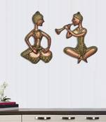 eCraftIndia Set of 2 Musicians Brown and Golden Color Metal Wall Hanging