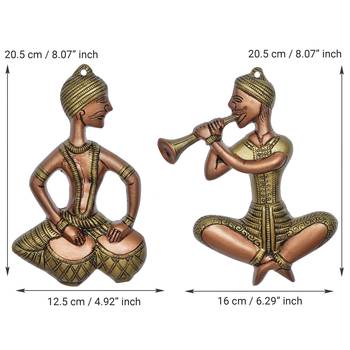 eCraftIndia Set of 2 Musicians Brown and Golden Color Metal Wall Hanging 5