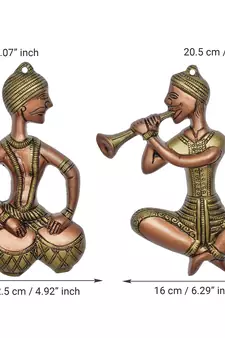 eCraftIndia Set of 2 Musicians Brown and Golden Color Metal Wall Hanging