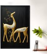 eCraftIndia Golden Deer with Wooden Frame Handcrafted Wall Hanging