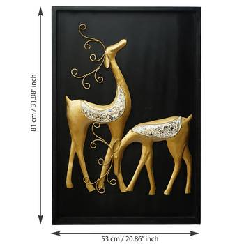 eCraftIndia Golden Deer with Wooden Frame Handcrafted Wall Hanging 5