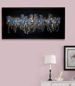 eCraftIndia Silver 7 Running Horses empanalled in Wooden Frame Handcrafted Wall Hanging with Background LED's