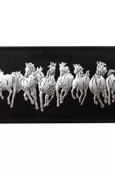 eCraftIndia Silver 7 Running Horses empanalled in Wooden Frame Handcrafted Wall Hanging with Background LED's