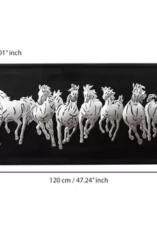 eCraftIndia Silver 7 Running Horses empanalled in Wooden Frame Handcrafted Wall Hanging with Background LED's